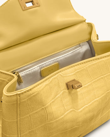 Lucia Klassische Handtasche aus Kunstwildleder mit Krokoprägung – Gelb