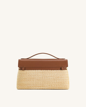 Thea Falsche Strohtasche mit Handgriff – Braunes Stroh