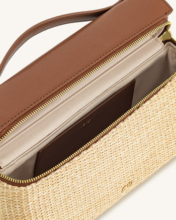 Thea Falsche Strohtasche mit Handgriff – Braunes Stroh