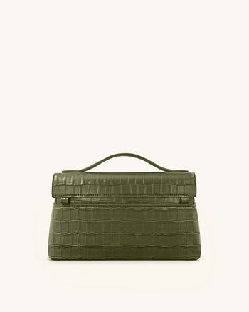 Thea Handtasche mit Krokoprägung – Olivgrün