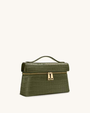 Thea Handtasche mit Krokoprägung – Olivgrün