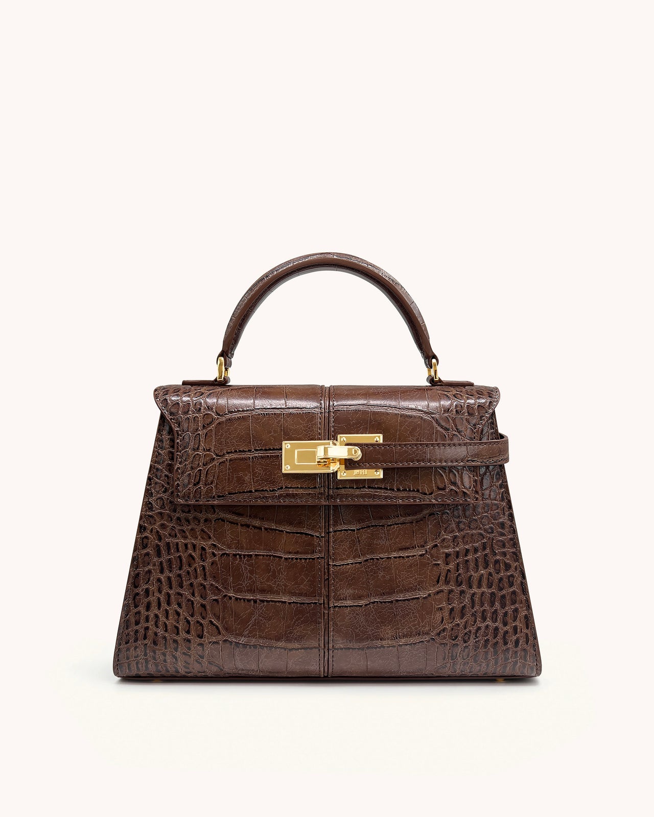 Elise Große Henkeltasche mit Krokoprägung - Kastanienbraun