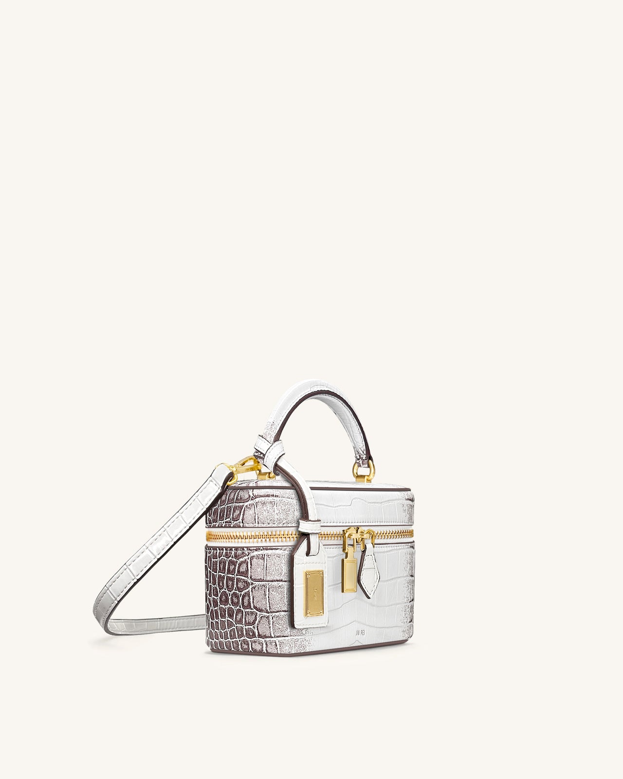 Cleo Box Shape Top Handle Tasche - Weiss Kroko