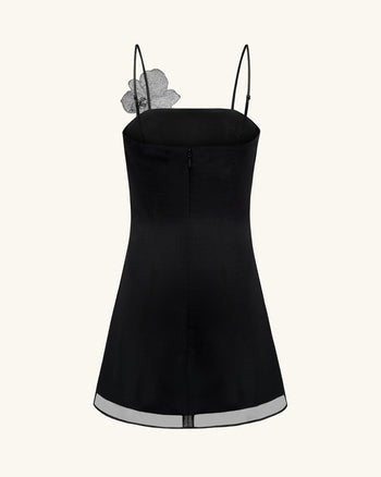 Orchideen Applikations Minikleid - Schwarz/Silber
