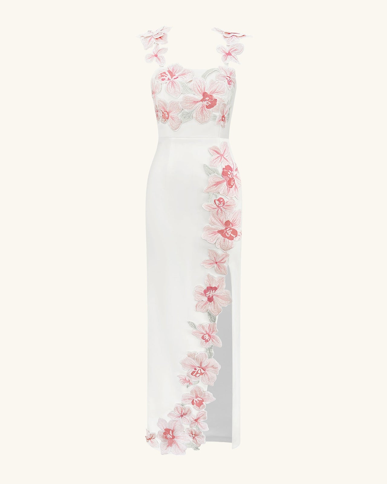 Blumenbesticktes Kleid - Weiß/Rosa