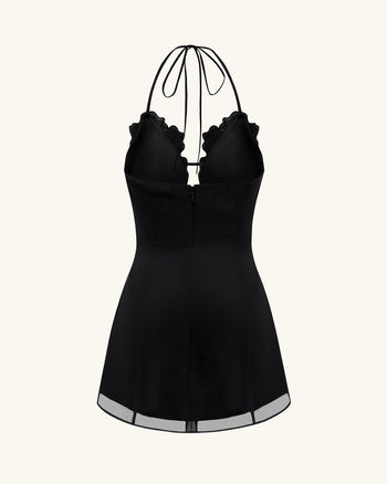 Blumen besticktes Minikleid - Schwarz