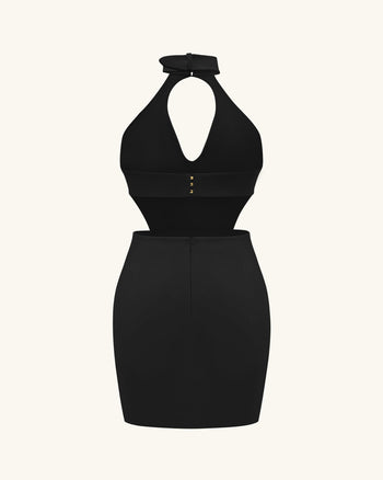 Gabriella Mini-Kleid mit Gürtel, Cut-out und Neckholder – Schwarz