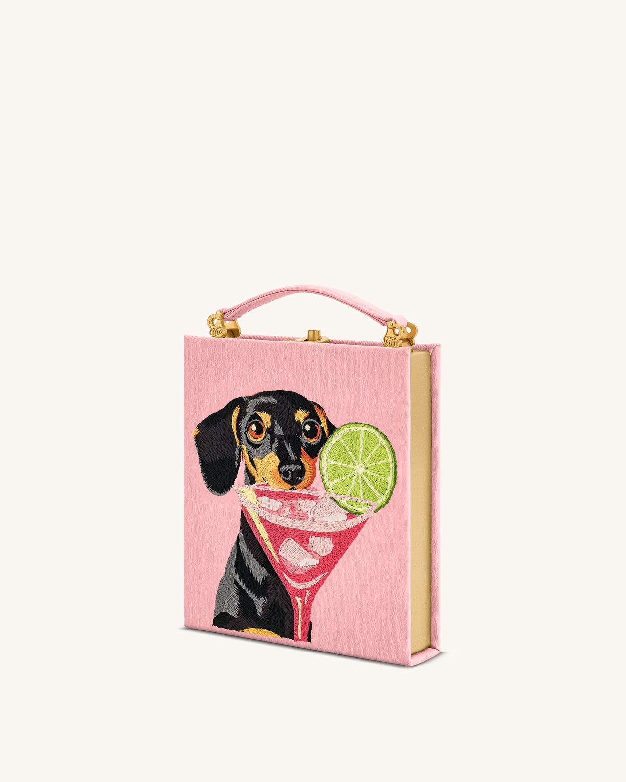Taya-Clutch in Buchform mit Welpenmuster - Rosa
