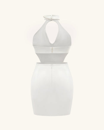 Gabriella Minikleid mit Cut-Outs und Bindegürtel – Elfenbein