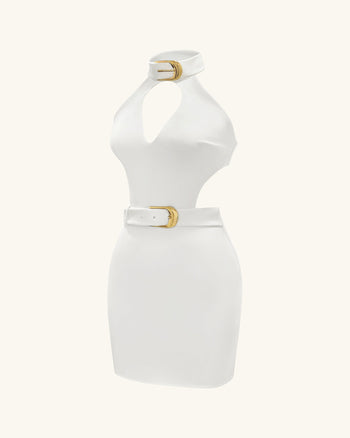 Gabriella Minikleid mit Cut-Outs und Bindegürtel – Elfenbein