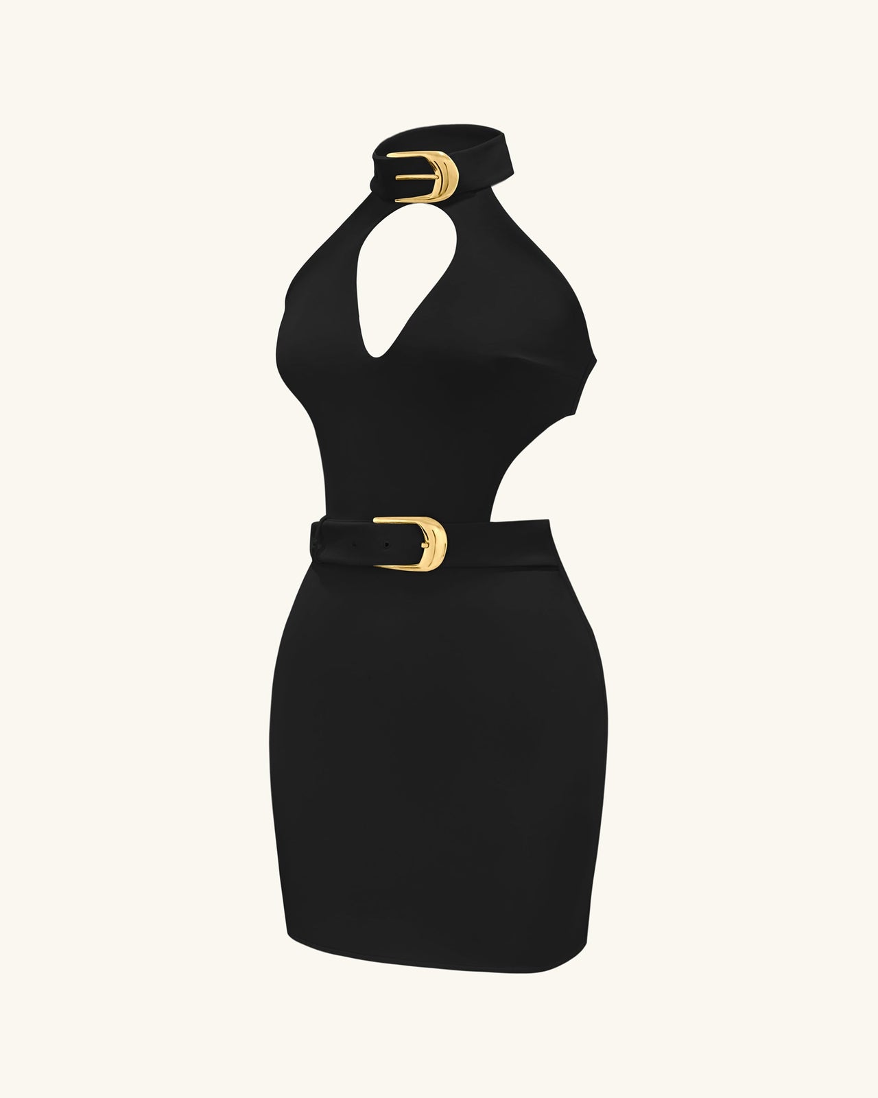 Gabriella Mini-Kleid mit Gürtel, Cut-out und Neckholder – Schwarz