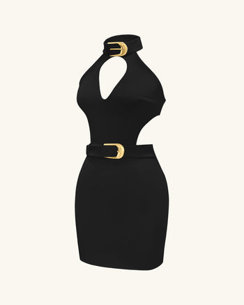 Gabriella Mini-Kleid mit Gürtel, Cut-out und Neckholder – Schwarz
