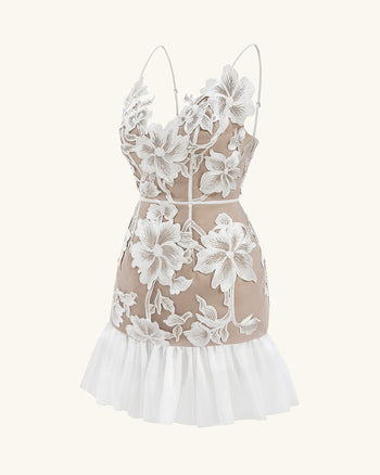 Blumen Trägerkleid Minikleid - Weiß