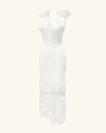 Orchideen besticktes Korsettkleid - Weiß