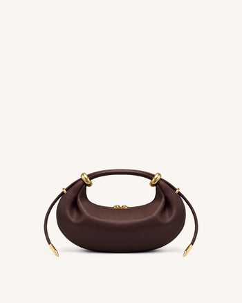 Ellie Halbmond-Henkeltasche mit Metallring-Verzierung - Dunkelbraun