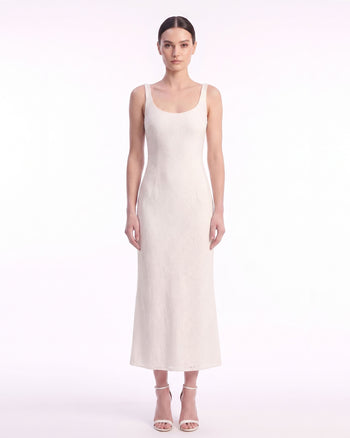 Strukturiertes Midikleid mit U-Ausschnitt – Elfenbein
