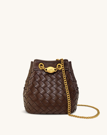 Yara Handgewebte Bucket Bag – Dunkelbraun