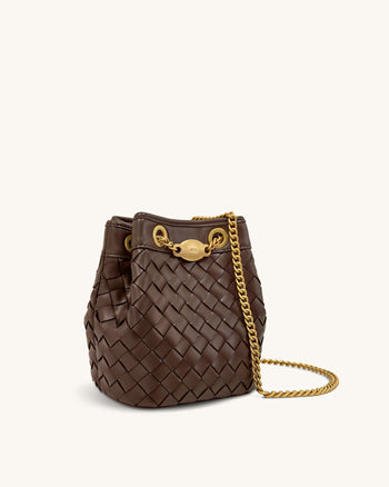 Yara Handgewebte Bucket Bag – Dunkelbraun