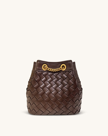 Yara Handgewebte Bucket Bag – Dunkelbraun