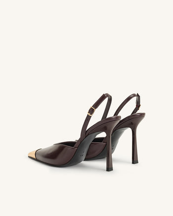 Savannah Slingback-Pumps mit goldener Spitze - Burgunderrot