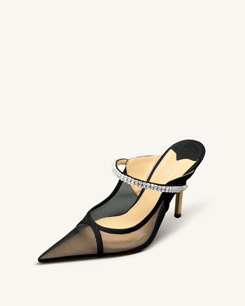 Scarlett Sandalen mit Kristallriemen - Schwarz