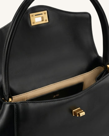 Lucia Schultertasche mit Drehverschluss - Schwarz