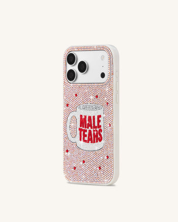 Handyhülle mit „Male Tears“-Becher und Strasssteinen - Pink
