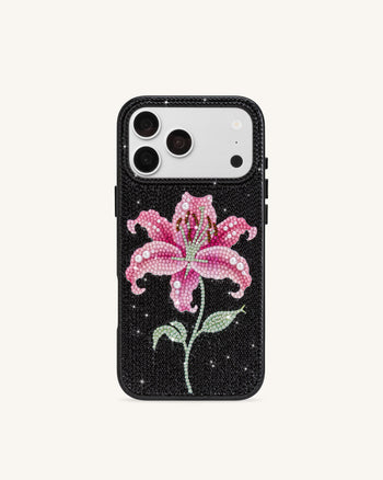 Pink Lily Handyhülle mit künstlichen Kristallen - Schwarz