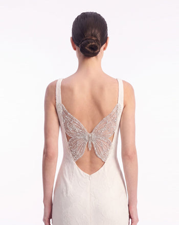 Strukturiertes Midikleid mit U-Ausschnitt – Elfenbein