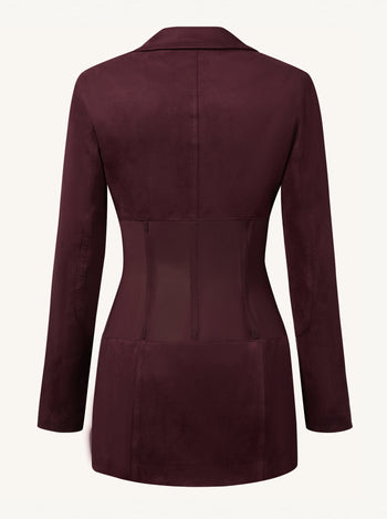 Mini-Kleid mit Korsett-Jacke aus Kunstwildleder - Dunkelrot