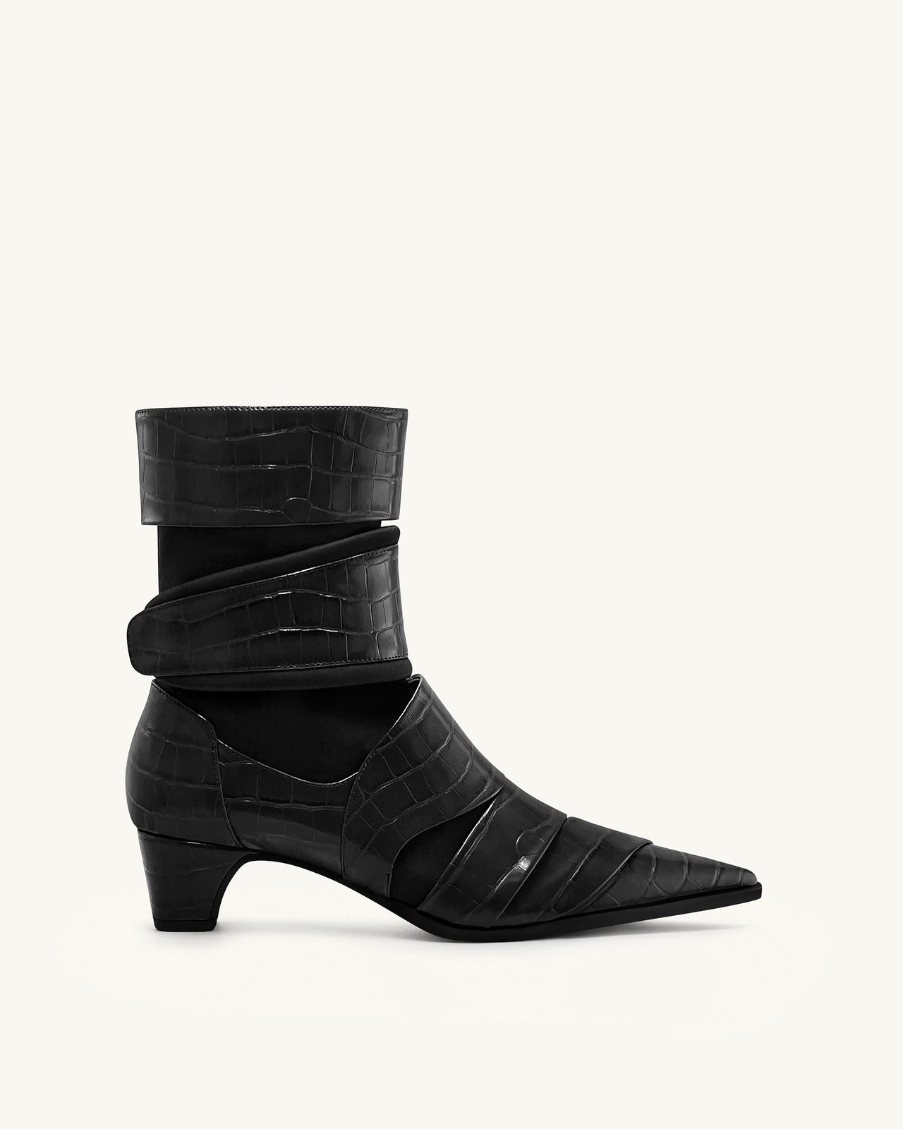 Emily Kroko geprägte Riemen Knöchelstiefel - Schwarz