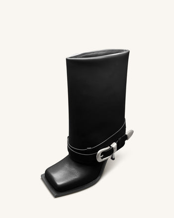 Emilia Westerne Stilettos mit Schnallen aus Leder - Schwarz