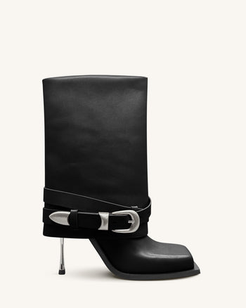 Emilia Westerne Stilettos mit Schnallen aus Leder - Schwarz