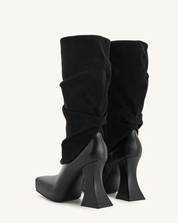 Reyna Quadratische Zehenplattform-Strickstiefel - Schwarz