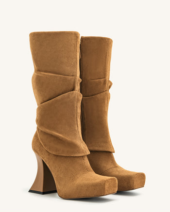 Reyna Quadratische Zehenplattform-Strickstiefel - Braun