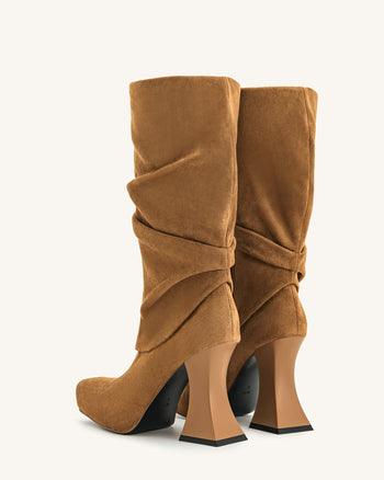 Reyna Quadratische Zehenplattform-Strickstiefel - Braun
