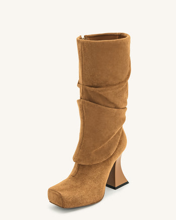 Reyna Quadratische Zehenplattform-Strickstiefel - Braun