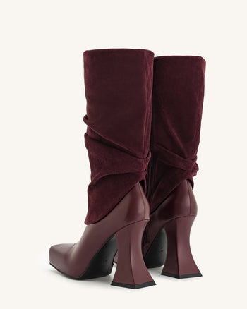 Reyna Quadratzehen-Plateau-Strickstiefel - Karmesinrot