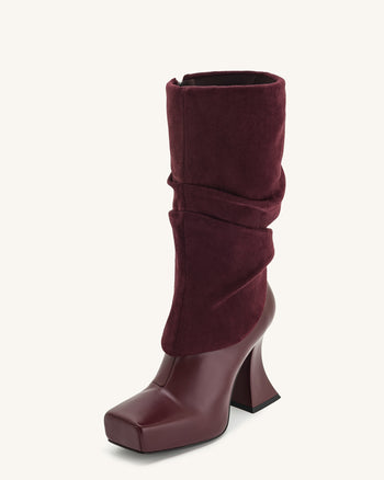 Reyna Quadratzehen-Plateau-Strickstiefel - Karmesinrot