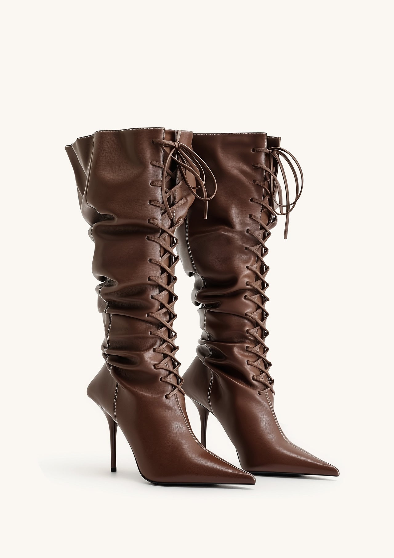 Olivia Hohe Schnür High Heel Stiefel - Braun