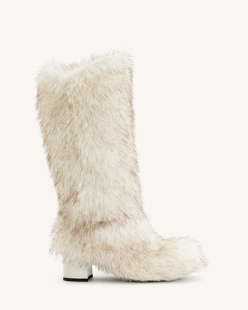 Isabella Schlaffe Kunstpelz Stiefel - Weiß