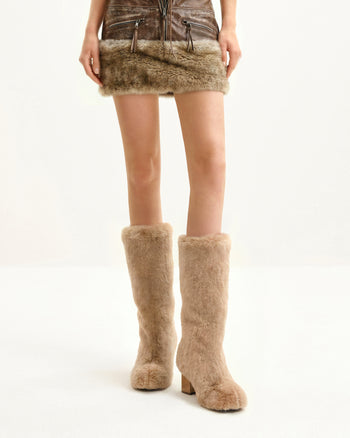 Isabella Slouchy Kunstfellstiefel - Beige