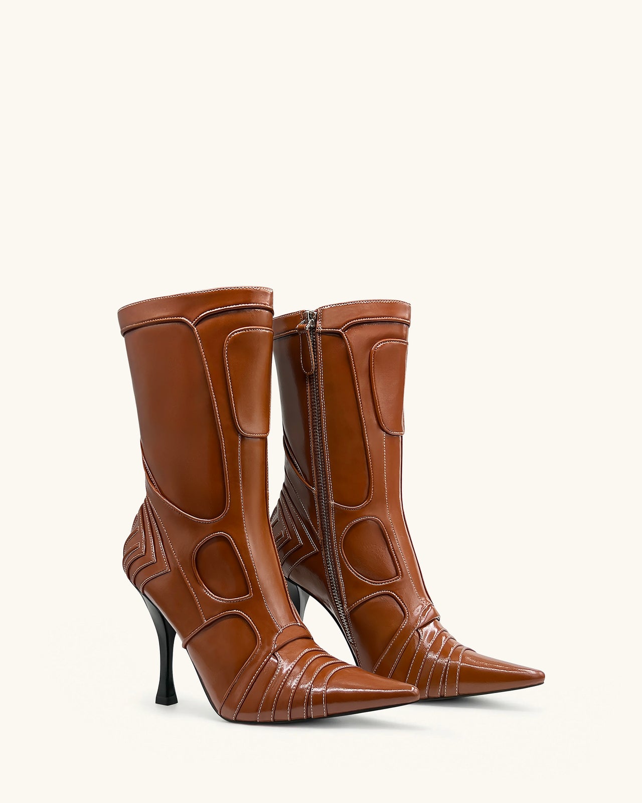 Odette Futuristische High Heel Bike Knöchelstiefel - Braun