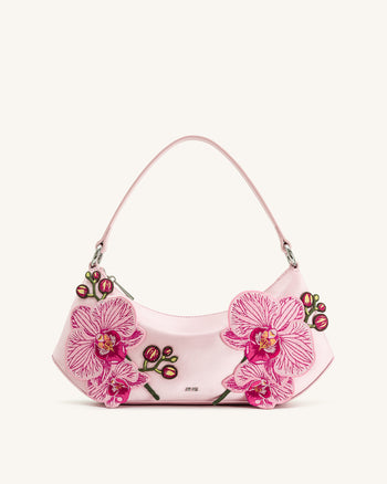Lily Orchideen bestickte Schultertasche - Rosa