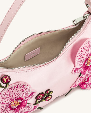 Lily Orchideen bestickte Schultertasche - Rosa
