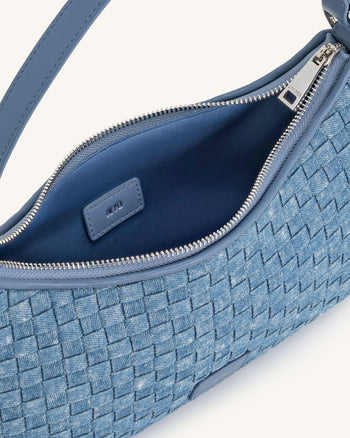 Lily Schultertasche - Blaues Denim-Gewebe