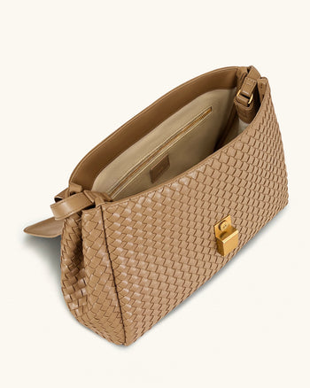 Hilary Geflochtene Schultertasche – Kamel
