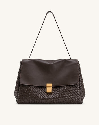 Hilary Geflochtene Schultertasche – Dunkelbraun
