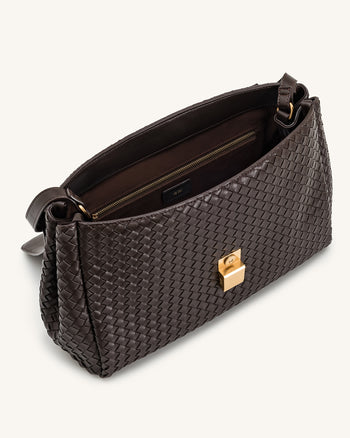 Hilary Geflochtene Schultertasche – Dunkelbraun
