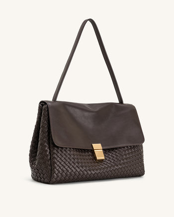 Hilary Geflochtene Schultertasche – Dunkelbraun